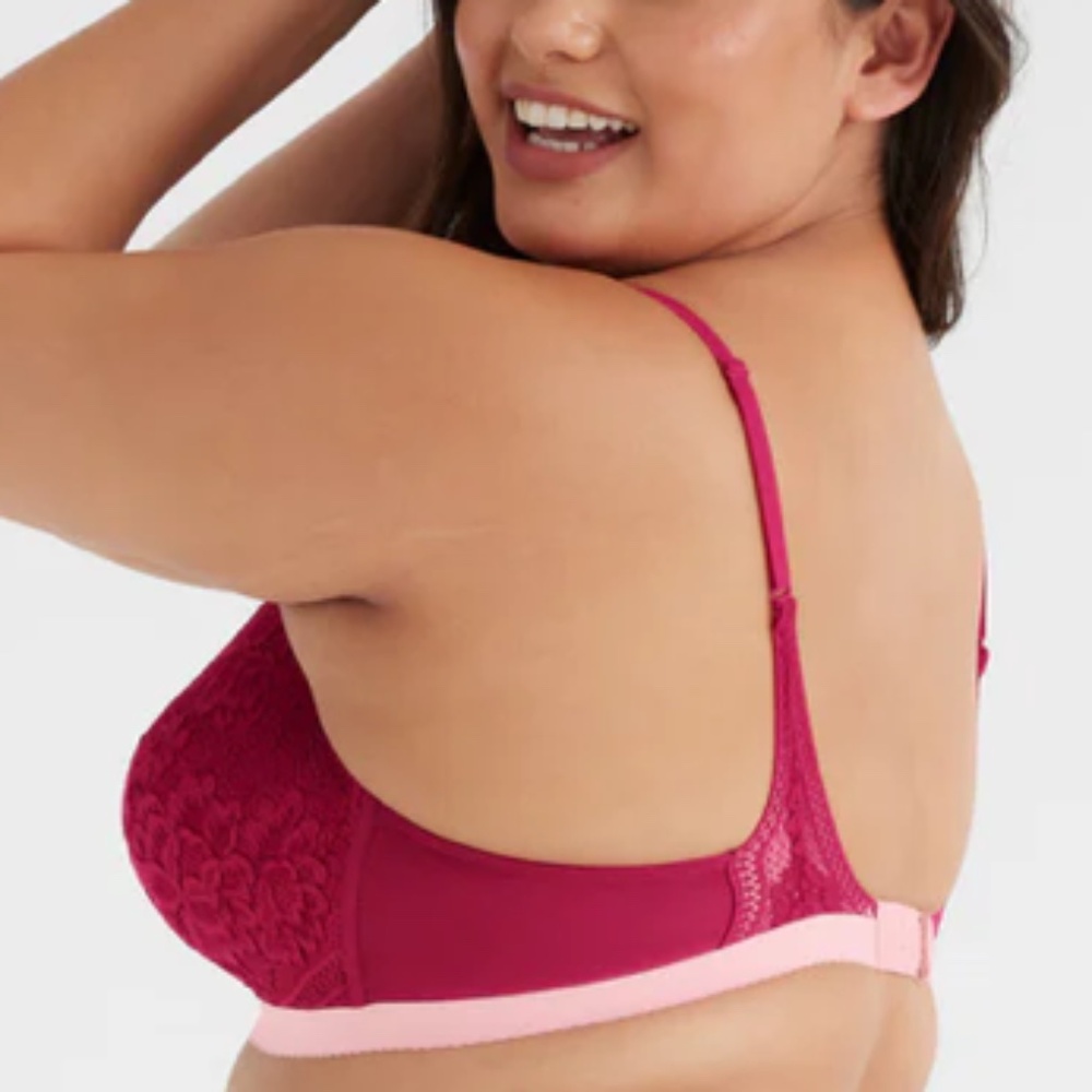 Knix Lace Deep-V Bralette Sz M in Pomegranate - Picture 2 of 5